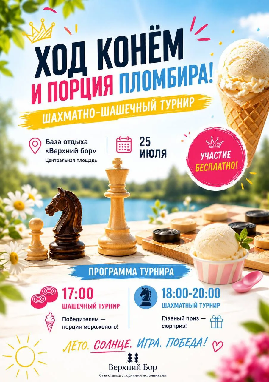 👑 Ход конём и порция пломбира: Шахматно-шашечный турнир на «Верхнем бору»!
