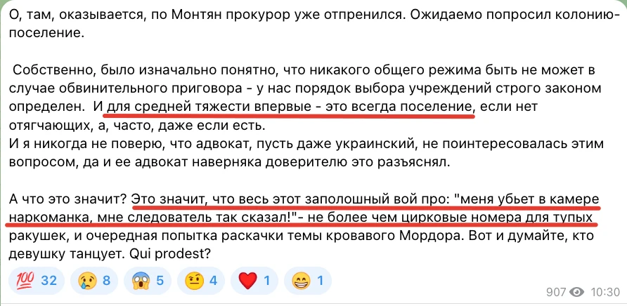 Комментарий от Сталины Гуревич по поводу "меня убьёт в камере наркоманка".