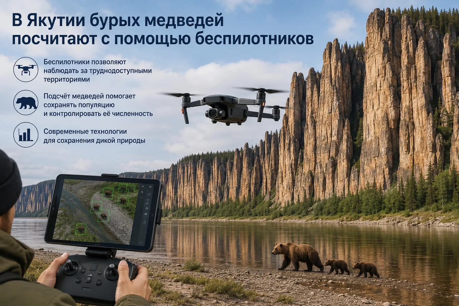 📌 В Якутии бурых медведей посчитают с помощью беспилотников  На территории национального парка «Ленс