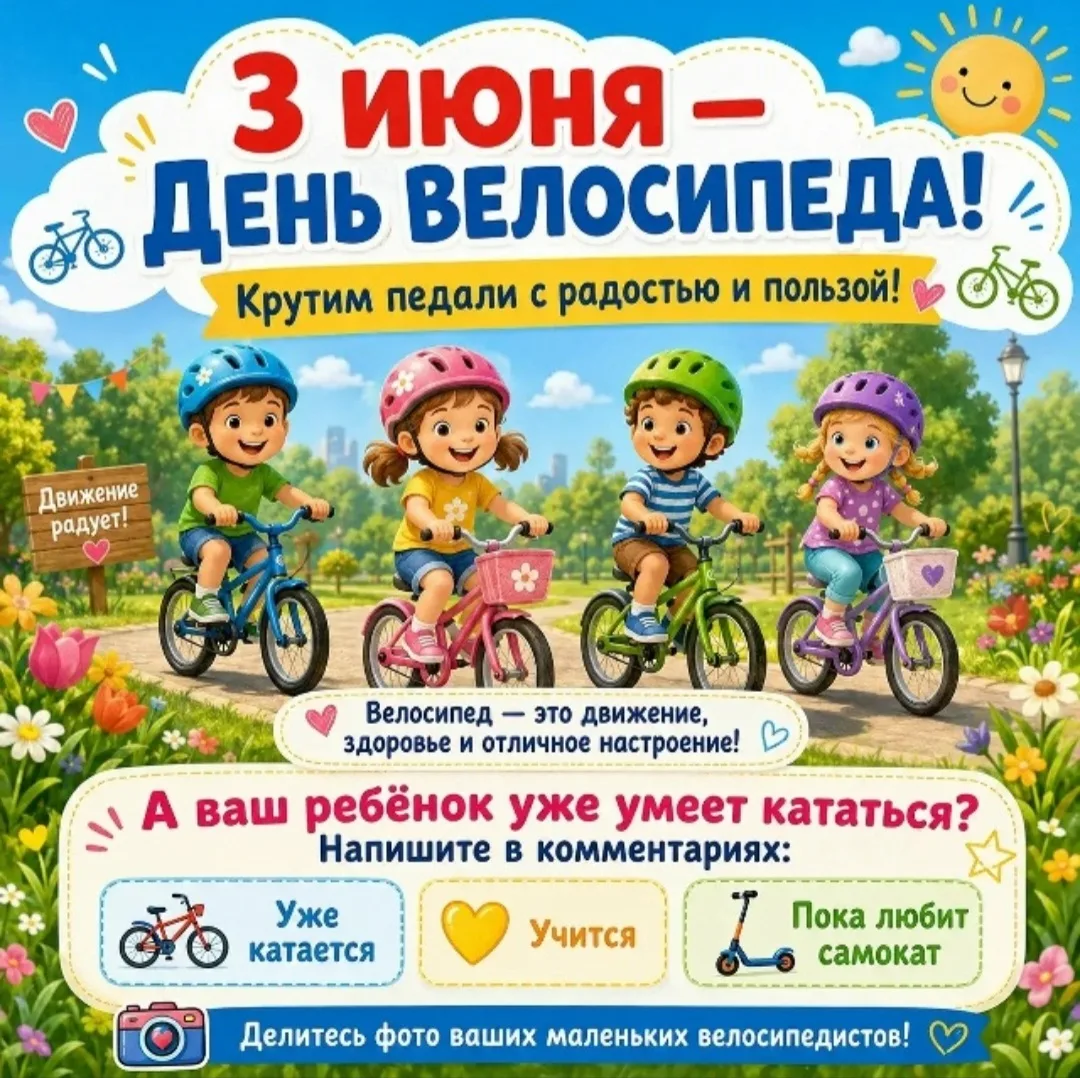 🚲 3 июня - Всемирный день велосипеда!🚲

Велосипед- это не просто транспорт. 
Это радость движения,