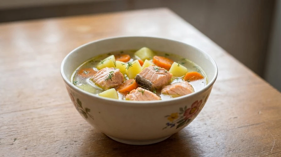 Простой и вкусный рыбный супчик — Наваристый, ароматный суп из лосося с картофелем и луком пореем. ~