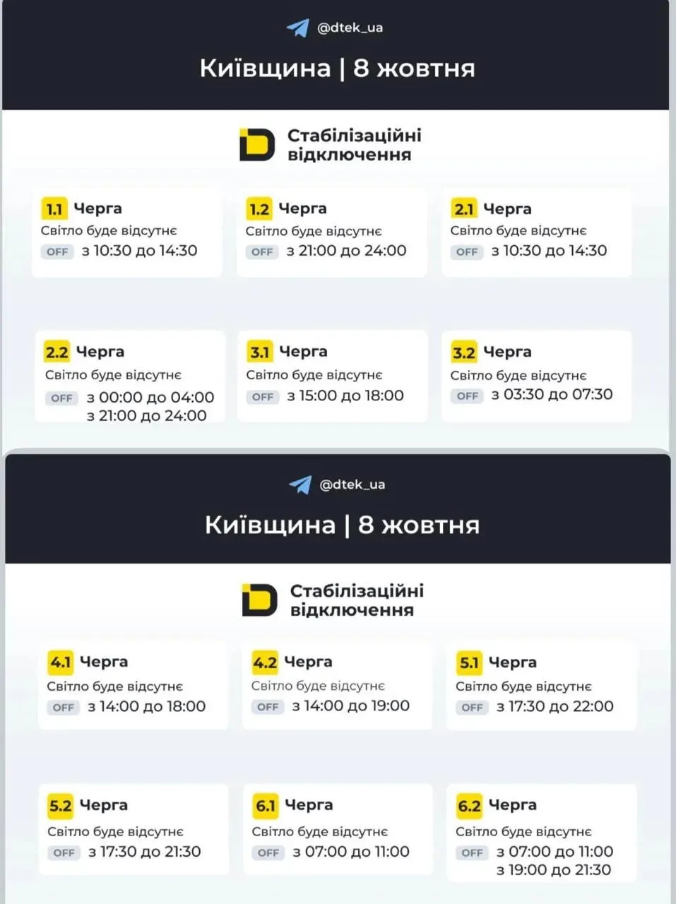 В Киевской области отключения света завтра будут длиться от 3 до 7 часов за сутки, след...