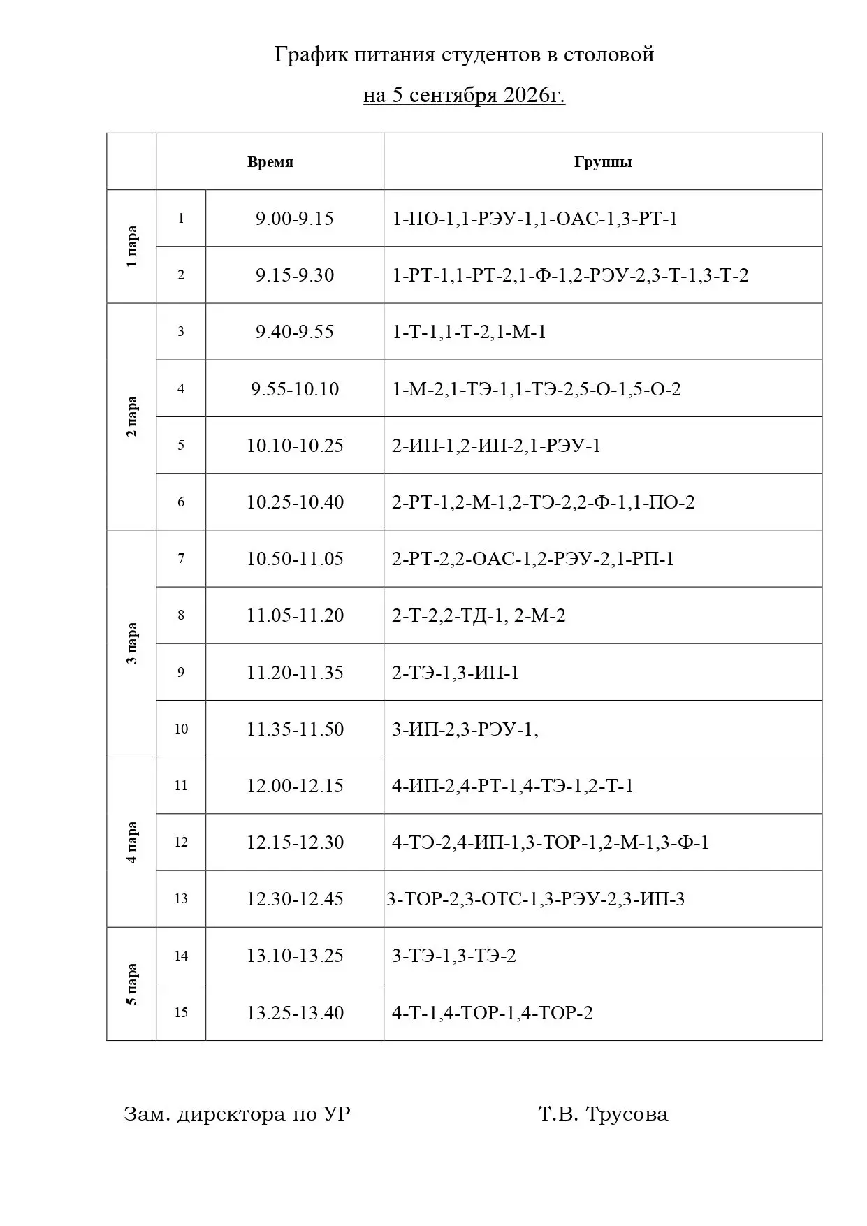 Расписание 05.09.2026
