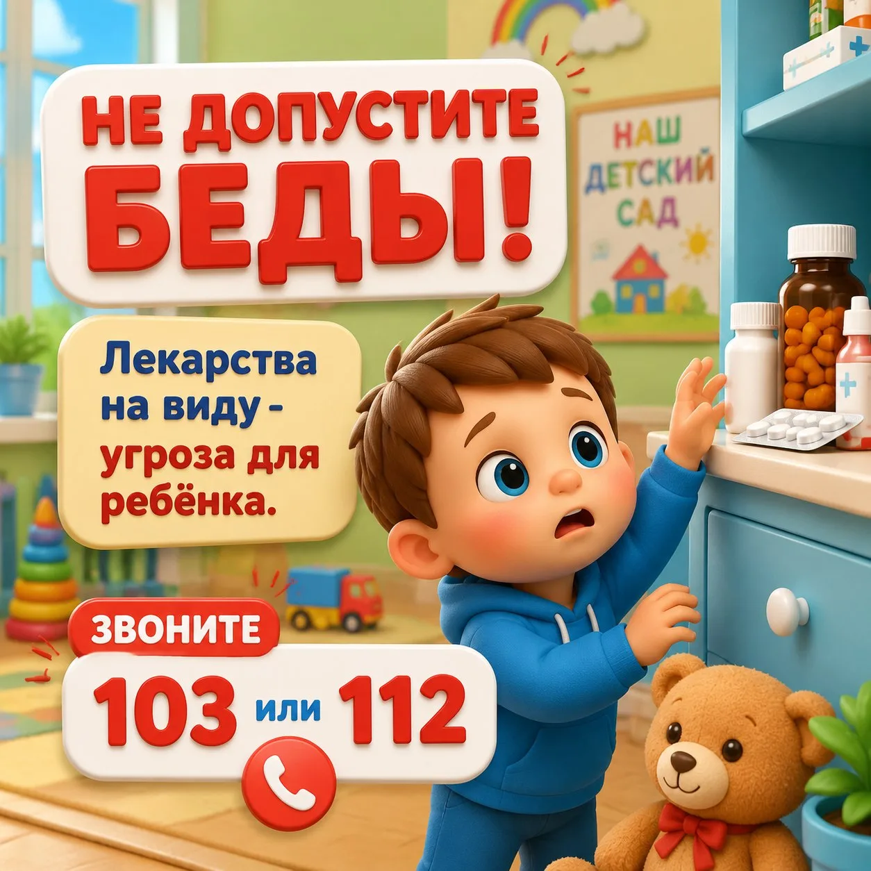 🚨 Лекарства — угроза для ребёнка! 🚨 
 
Даже одна таблетка может быть опасна — дети часто путают ле