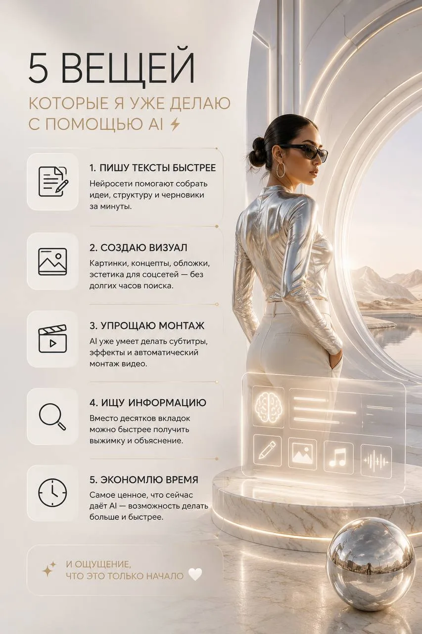 Какие нейросети стоит попробовать новичку ⚡
✨ ChatGPT
Помогает:
— писать тексты
— искать идеи
— объя
