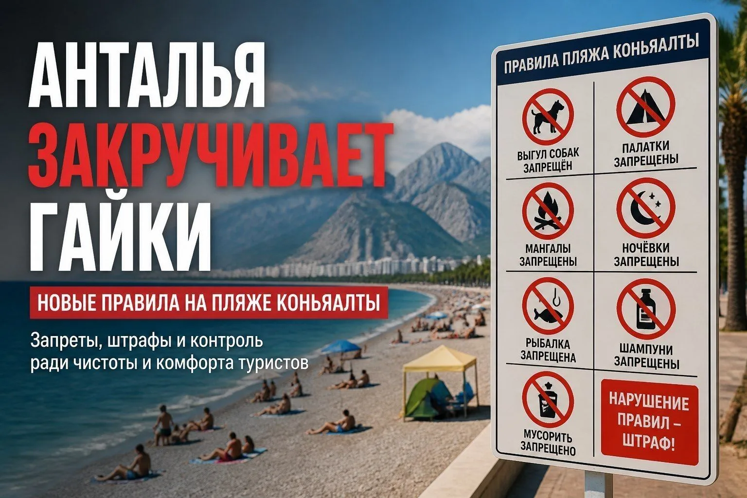 🏖 Анталья закручивает гайки: что нельзя делать на пляже Коньяалты этим летом

🏖️ На просторах инте