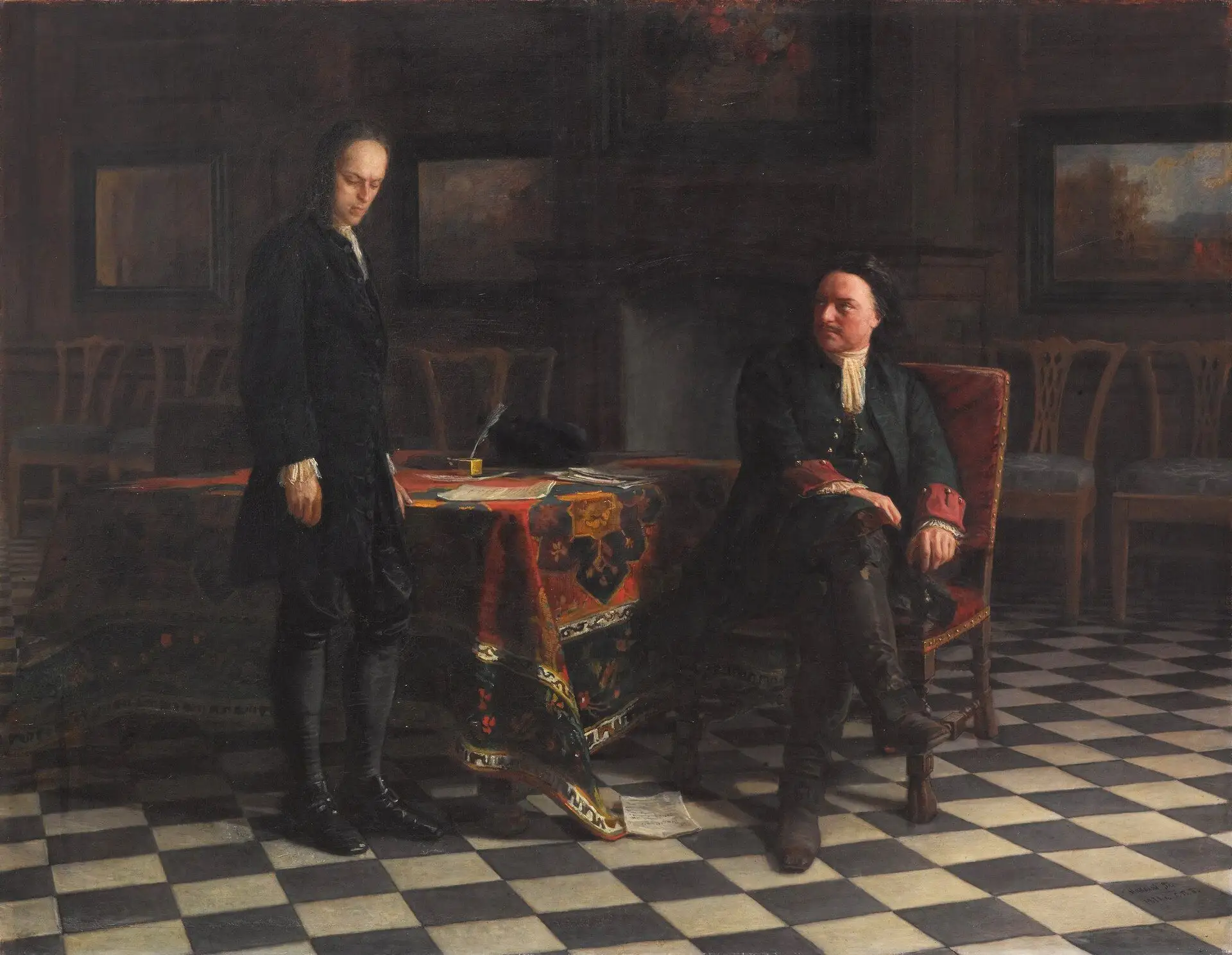 «Пётр I допрашивает царевича Алексея Петровича в Петергофе», 1871, 134×172