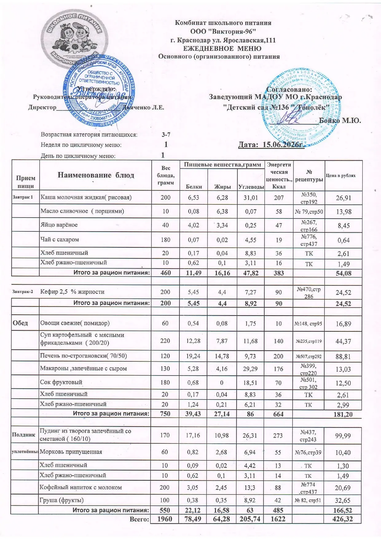 Меню на 15.06.2026 год
#МенюСада ✅