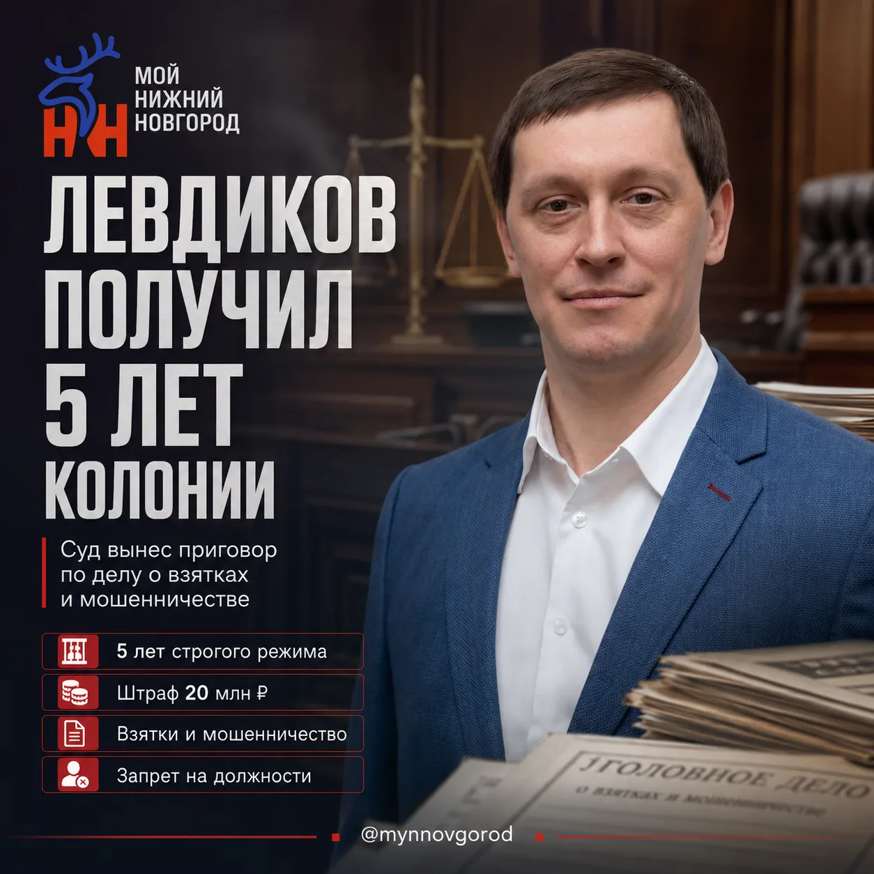 ⚡️Экс-директор нижегородского ГУММиД Андрей Левдиков получил пять лет колонии строгого режима по дел