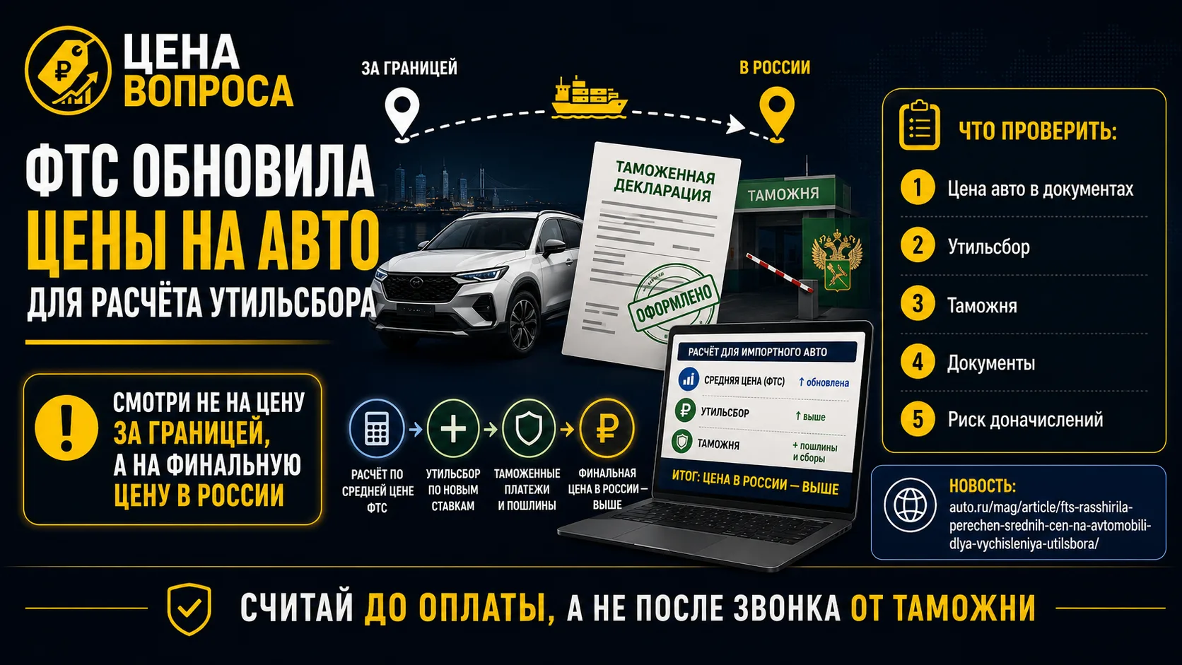 ФТС обновила цены на авто для расчёта утильсбора