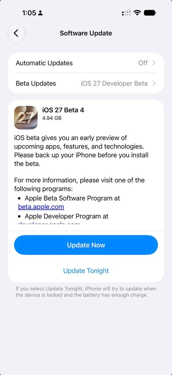 ⚡️Вышла iOS 27 Beta 4
