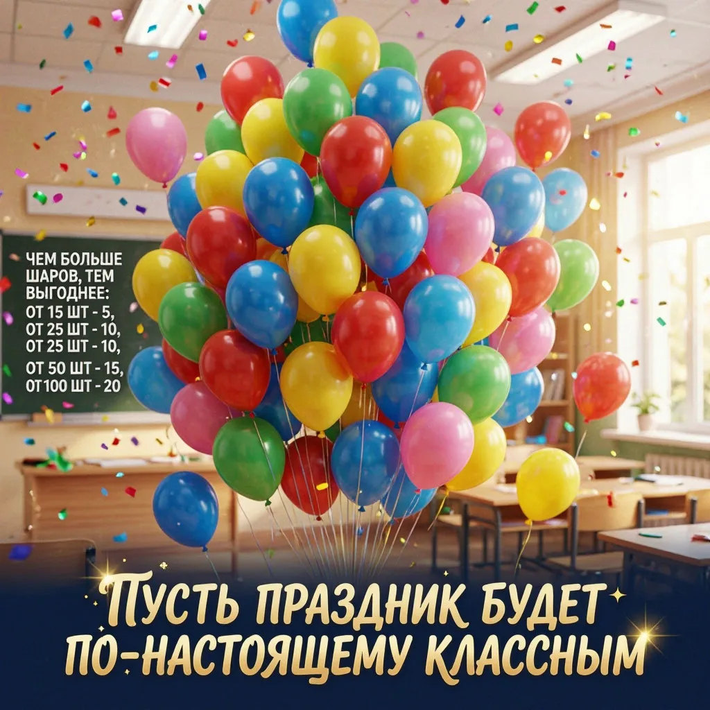 Подарок школьникам на 1 сентября! Чем больше шаров — тем выгоднее: • от 15 шт. — 5% • о...