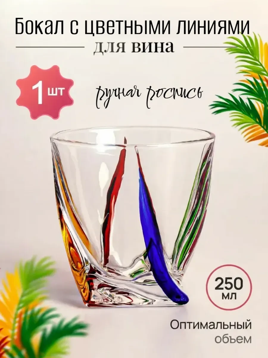⚡️ Бокал цветной стеклянный круглый 255мл для виски, FragmentsGlass