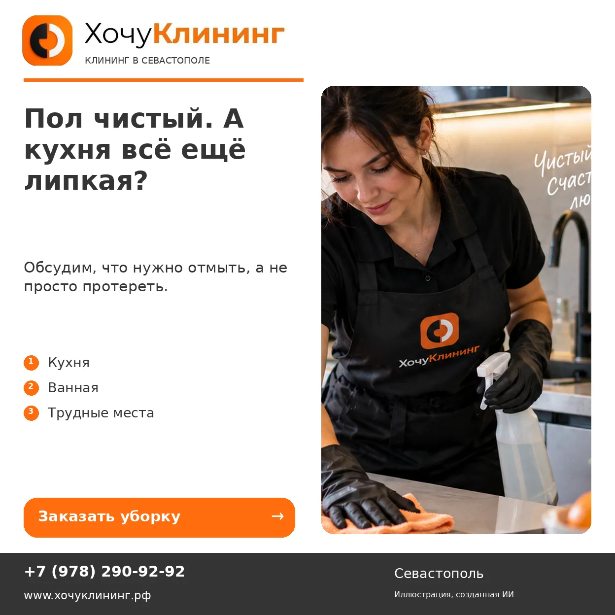Пол чистый. А кухня всё ещё липкая.