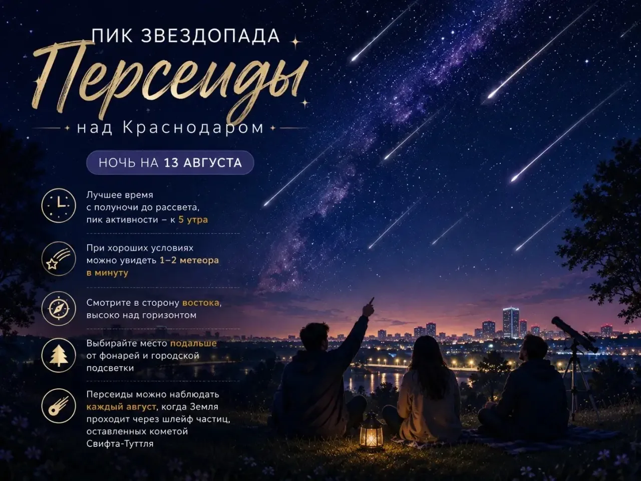 В ночь на 13 августа краснодарцы увидят пик звездопада Персеиды

В ночь с 12 на 13 августа земляне с