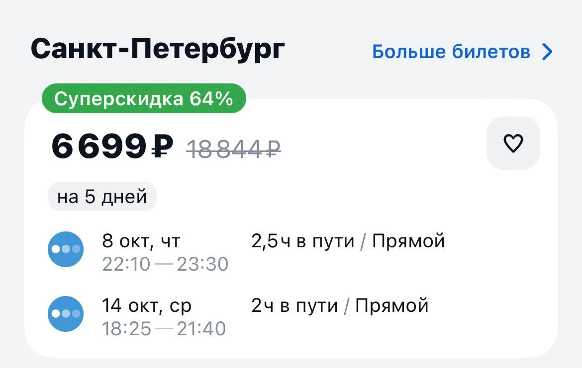 Саратов-Санкт Петербург и обратно за 6699₽., 8-14 октября, прямые рейсы https://aviasal...