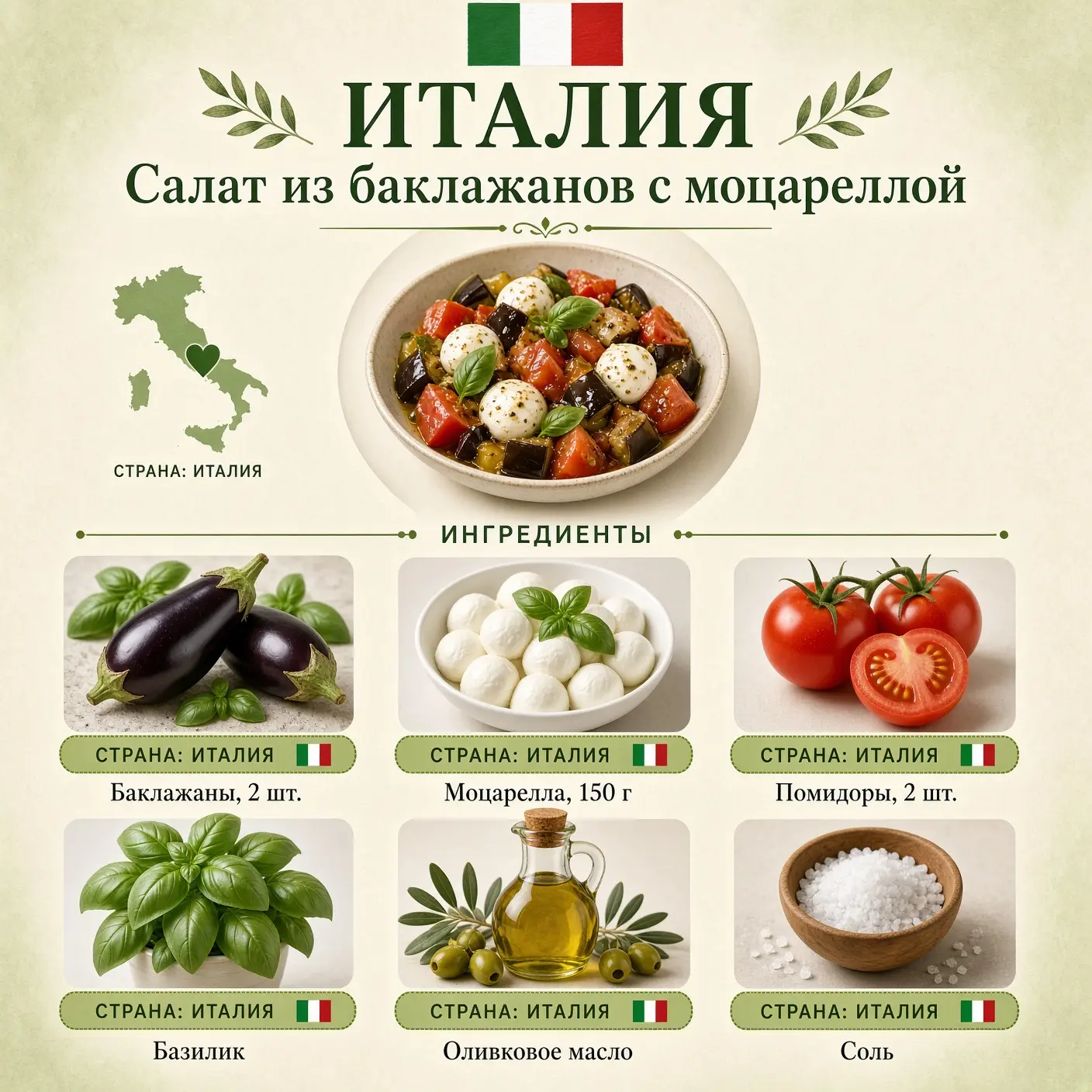 Италия: Салат из баклажанов с моцареллой