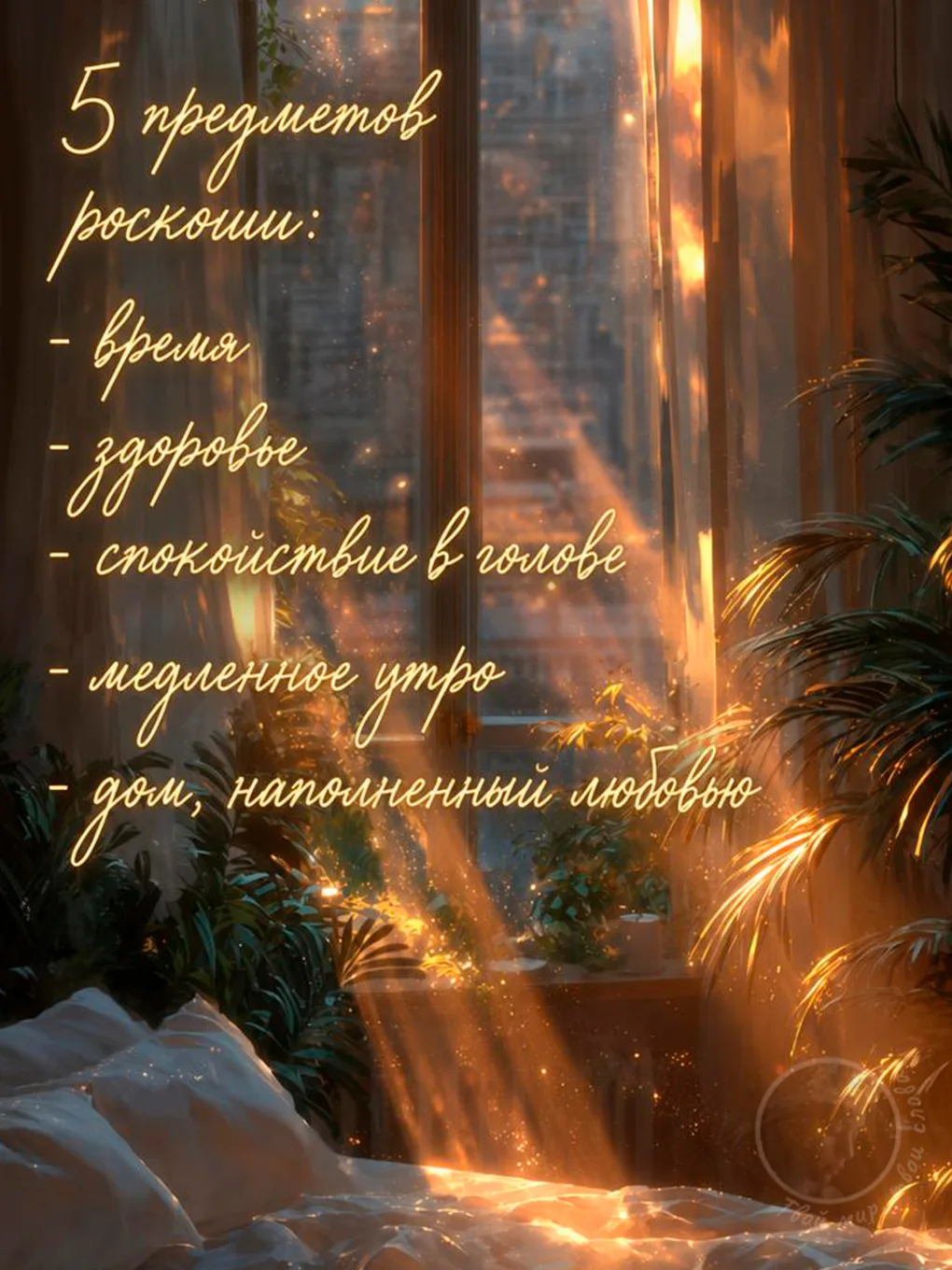 Истинное богатство нельзя купить ни за какие деньги. Оно в возможности никуда не спешить по утрам. В