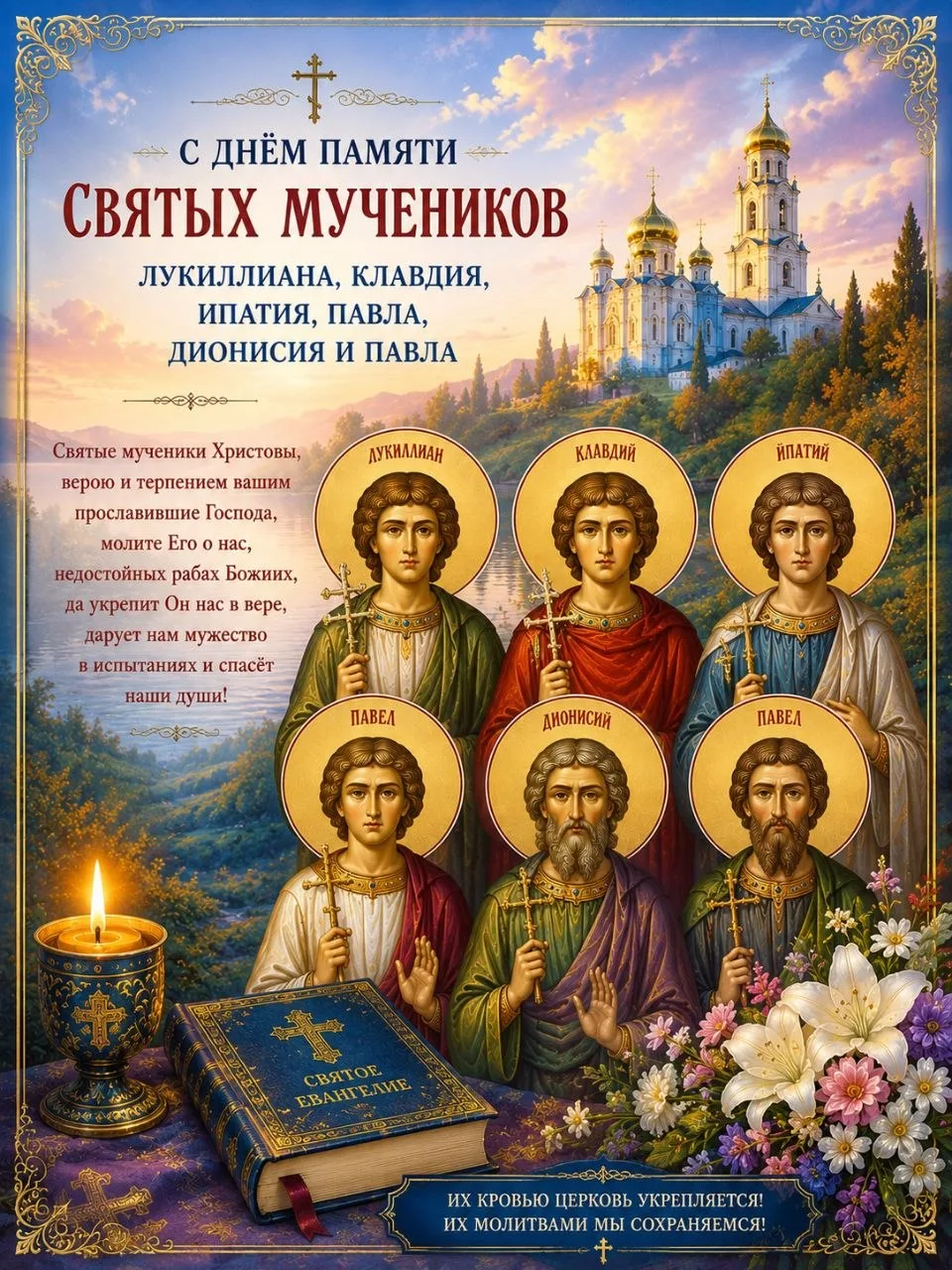 Мученики Лукиллиан, Клавдий, Ипатий, Павел, Дионисий и Павла

◕✿◕ 〰️◕✿◕ 〰️◕✿◕ 〰️◕✿◕ 
☦Православные о