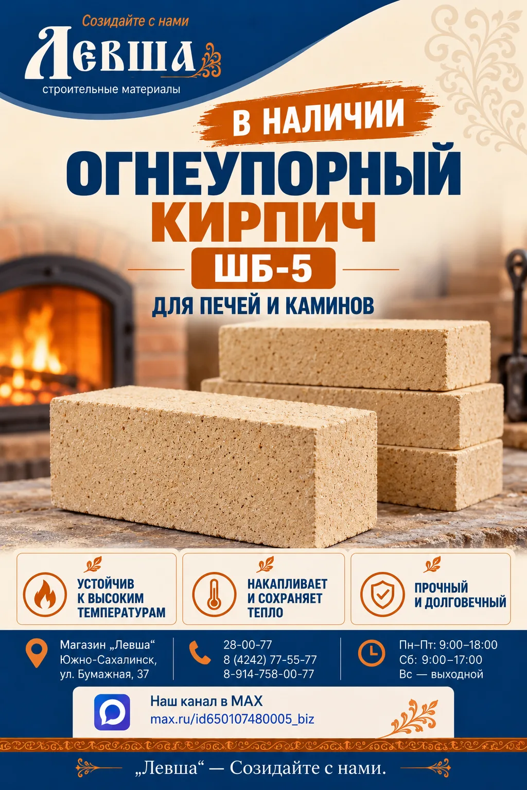 🔥 ОГНЕУПОРНЫЙ КИРПИЧ ШБ-5 — В «ЛЕВШЕ»!