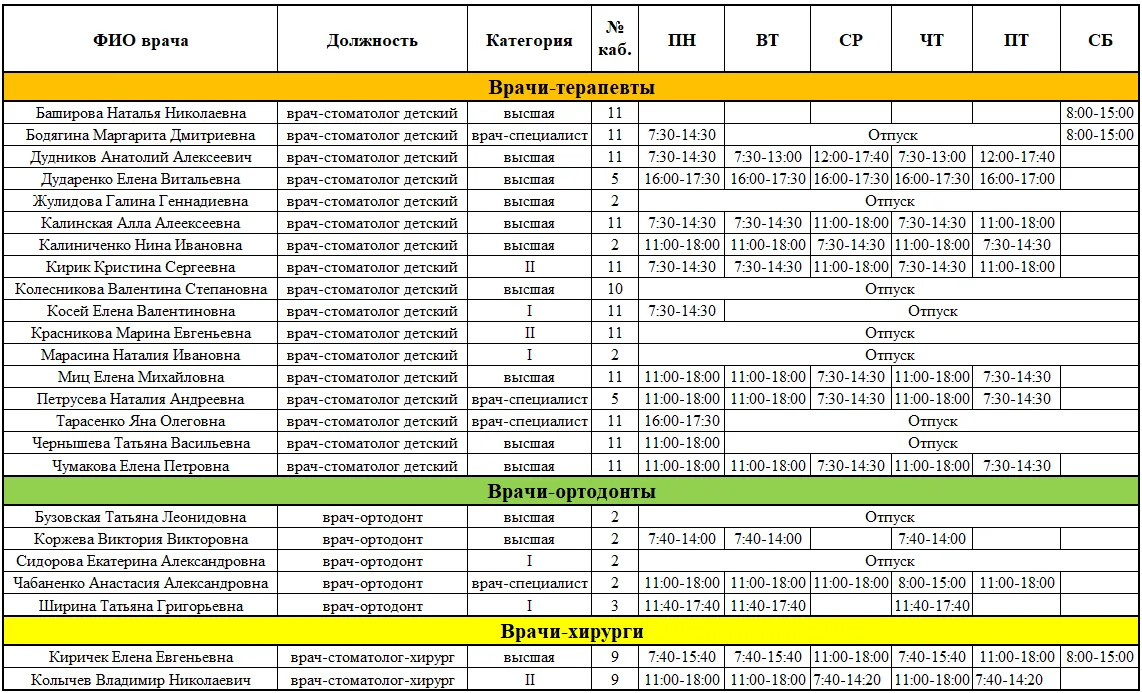 📍 График работы специалистов с 31.08.2026 — 05.09.2026