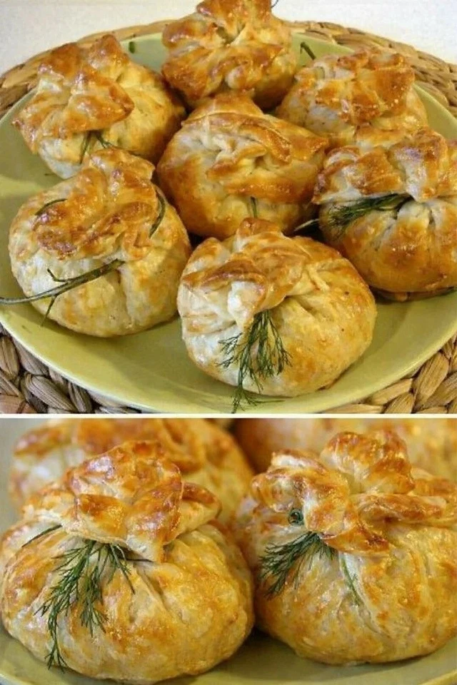 Зaкуcoчныe мeшoчки из cлoeнoгo тecтa нa пpaздничный cтoл!