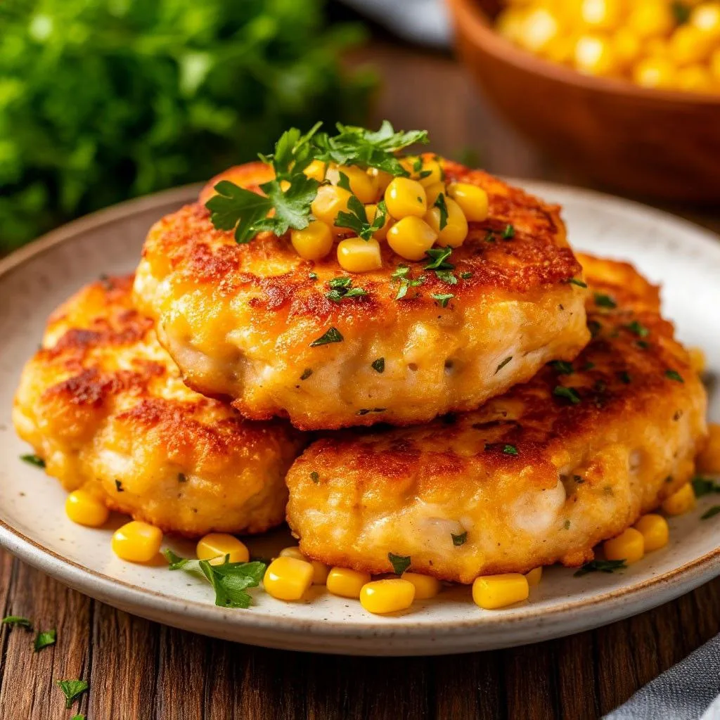 Котлеты из куриной грудки с сыром и кукурузой 

📖 Ингредиенты:

- Филе куриной грудки — 250 г
- Сыр