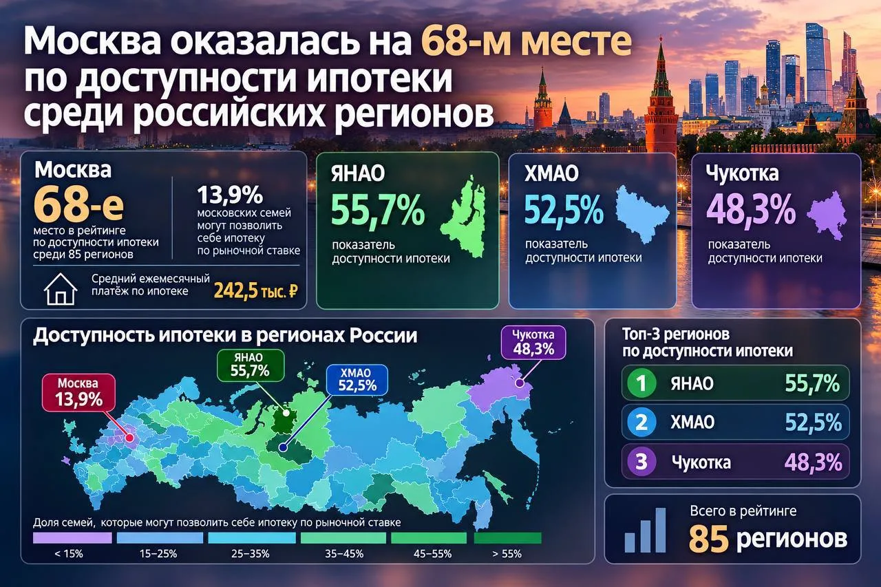 ℹ️ Москва - на 68-м месте по доступности ипотеки