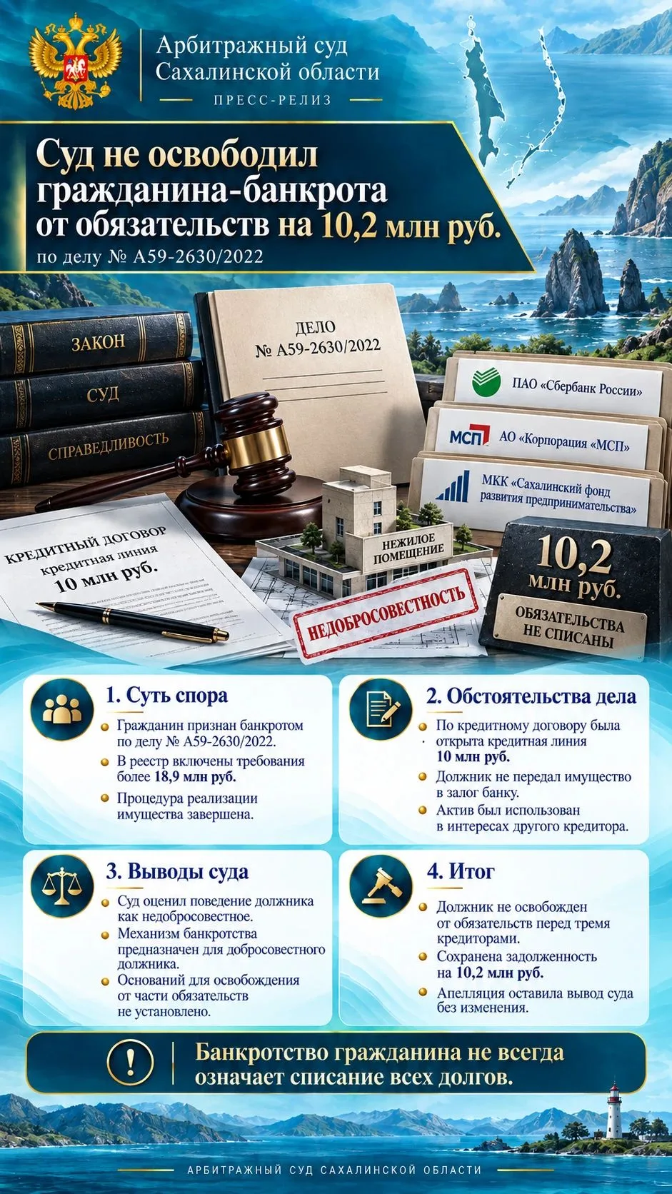 Арбитражный суд Сахалинской области в рамках дела № А59-2630/2022 завершил процедуру ре...