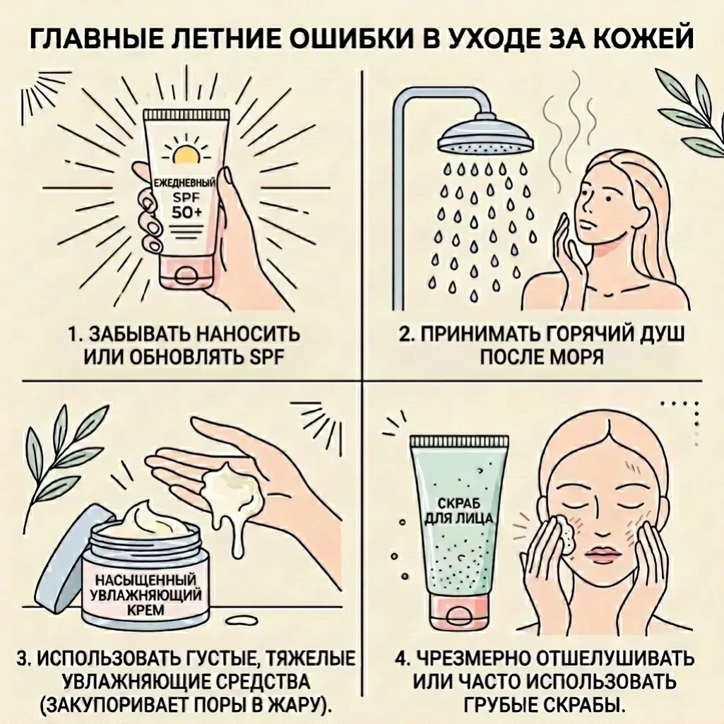 ☀️ 4 привычки в летний период, которые ускоряют старение кожи

Кожа летом стрессует от УФ, кондицион