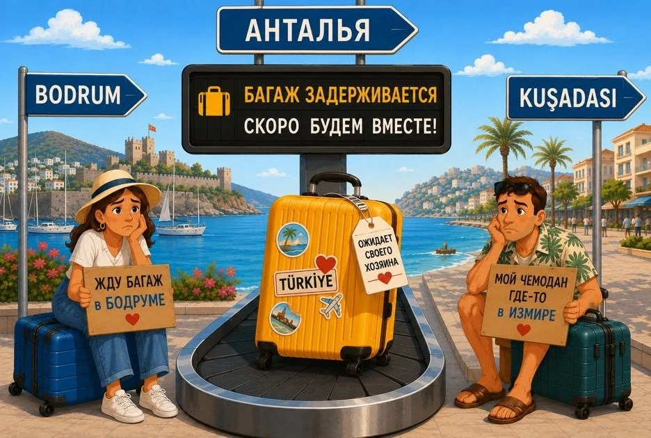Видим, что еще не все чемоданы, отставшие от туристов по дороге в Турцию, добрались до своих хозяев.