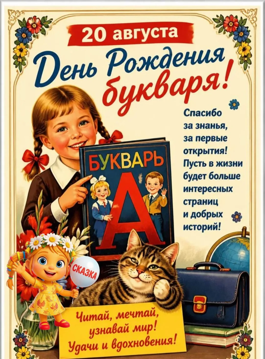 🍁📗Сегодня, 20 августа, у нашего Букваря — День Рождения! 🎉📚