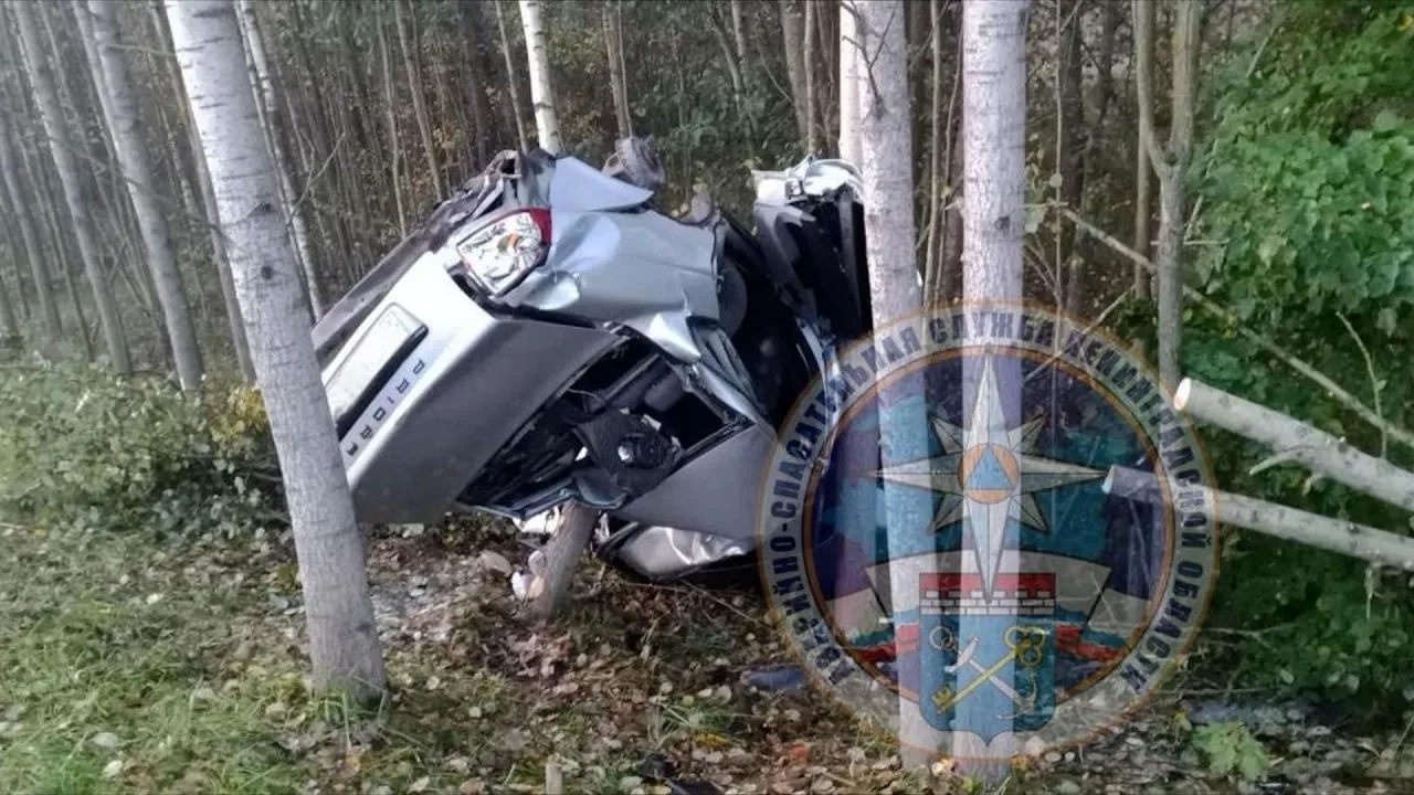 На 46-м км трассы «Кола» водитель Lada Priora не справился с управлением и съехал в кюв...