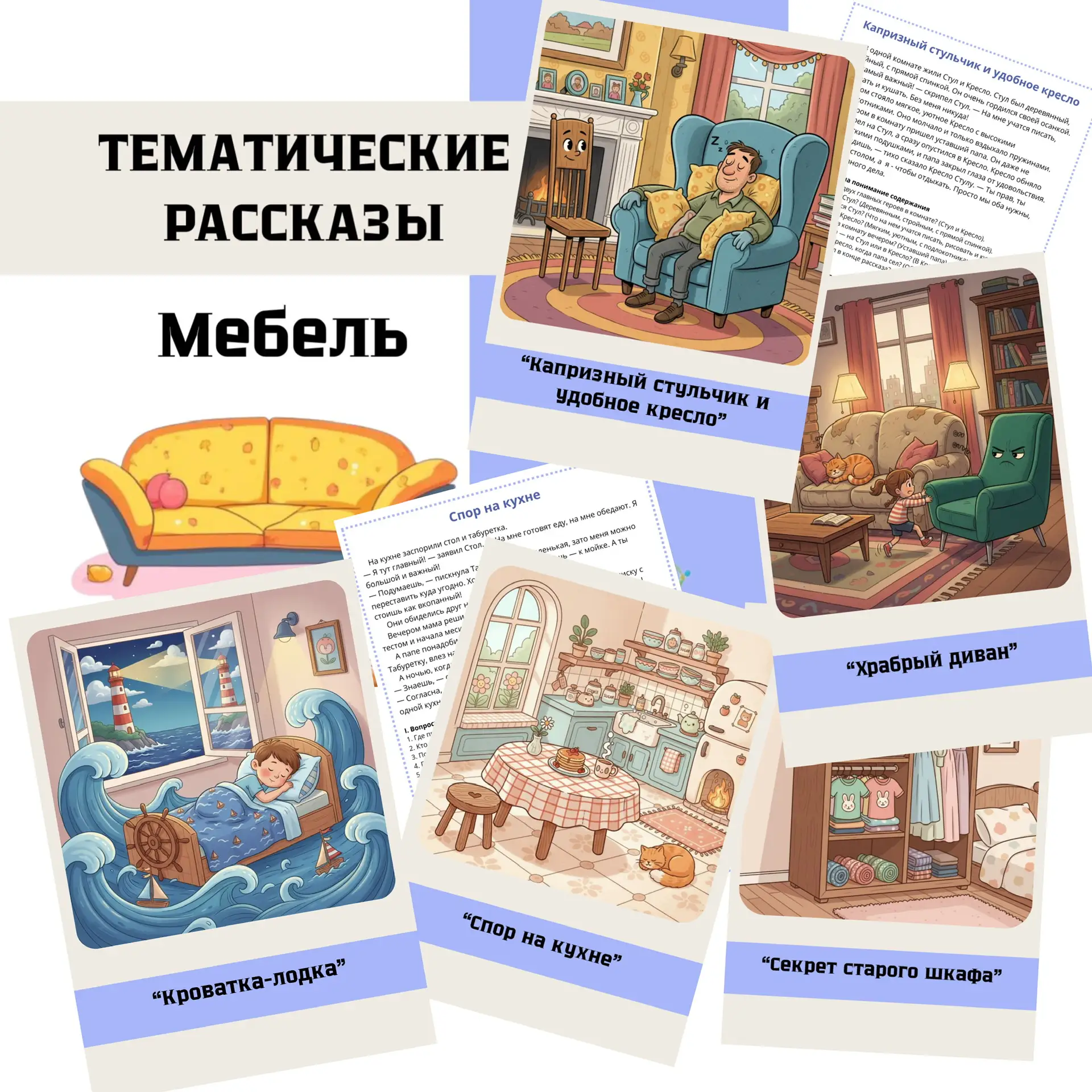НОВИНКА 🪑🛋️🛏️ Тематические рассказы Лексическая тема «Мебель» В комплекте: ✨ 5 увлекательных рассказ