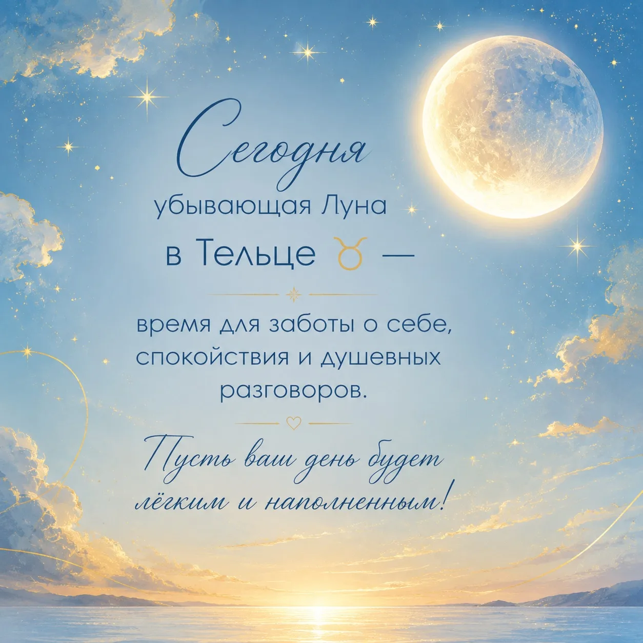 Лунный календарь на сегодня 🌘✨

Доброе утро, друзья! Сегодня убывающая Луна в самом уютном и рассла