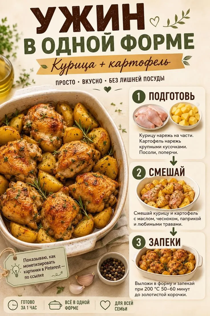 Готовим ужин из курицы и картофеля запеченый в форме.