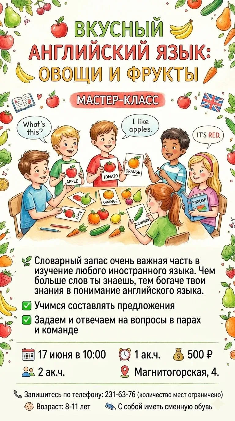 «Вкусный английский язык: овощи и фрукты» 🍎🥕Знаете, почему словарный запас — это суперсила? Чем бо