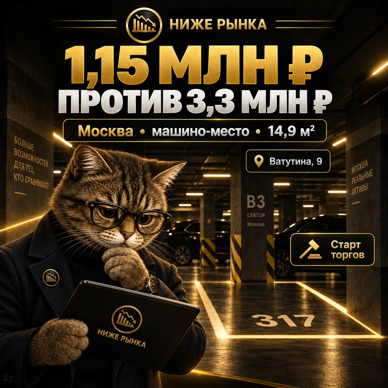 🔥 МАШИНО-МЕСТО В МОСКВЕ: 1,15 МЛН ₽ ПРОТИВ 3,3 МЛН ₽ В ОБЪЯВЛЕНИИ ПО СОСЕДСТВУ
