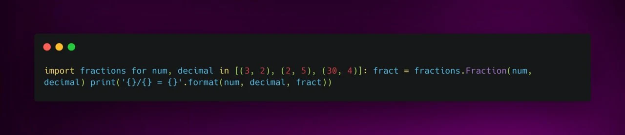 Создание дробей

Класс Fraction в Python позволяет нам создавать свои экземпляры различными способам