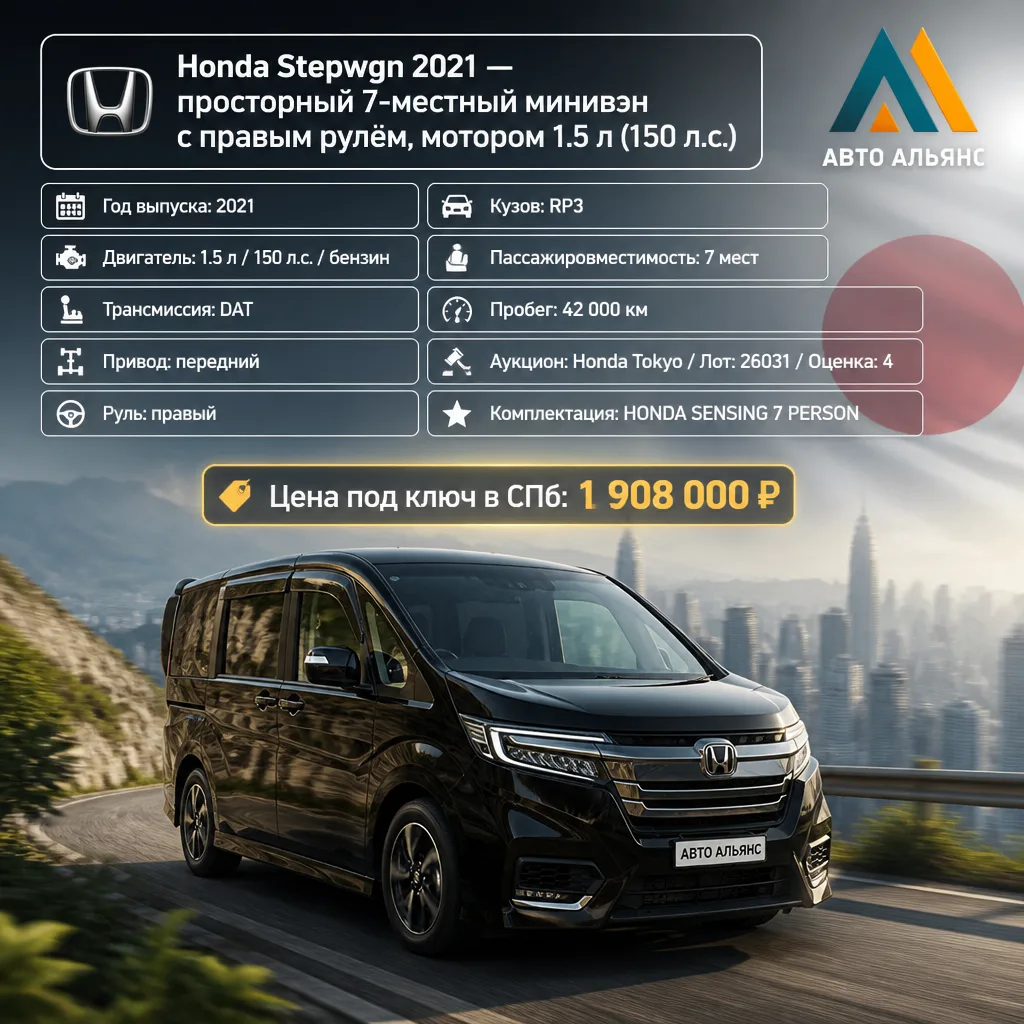 Honda Stepwgn — это легендарный японский минивэн, который ценят за просторный салон, на...