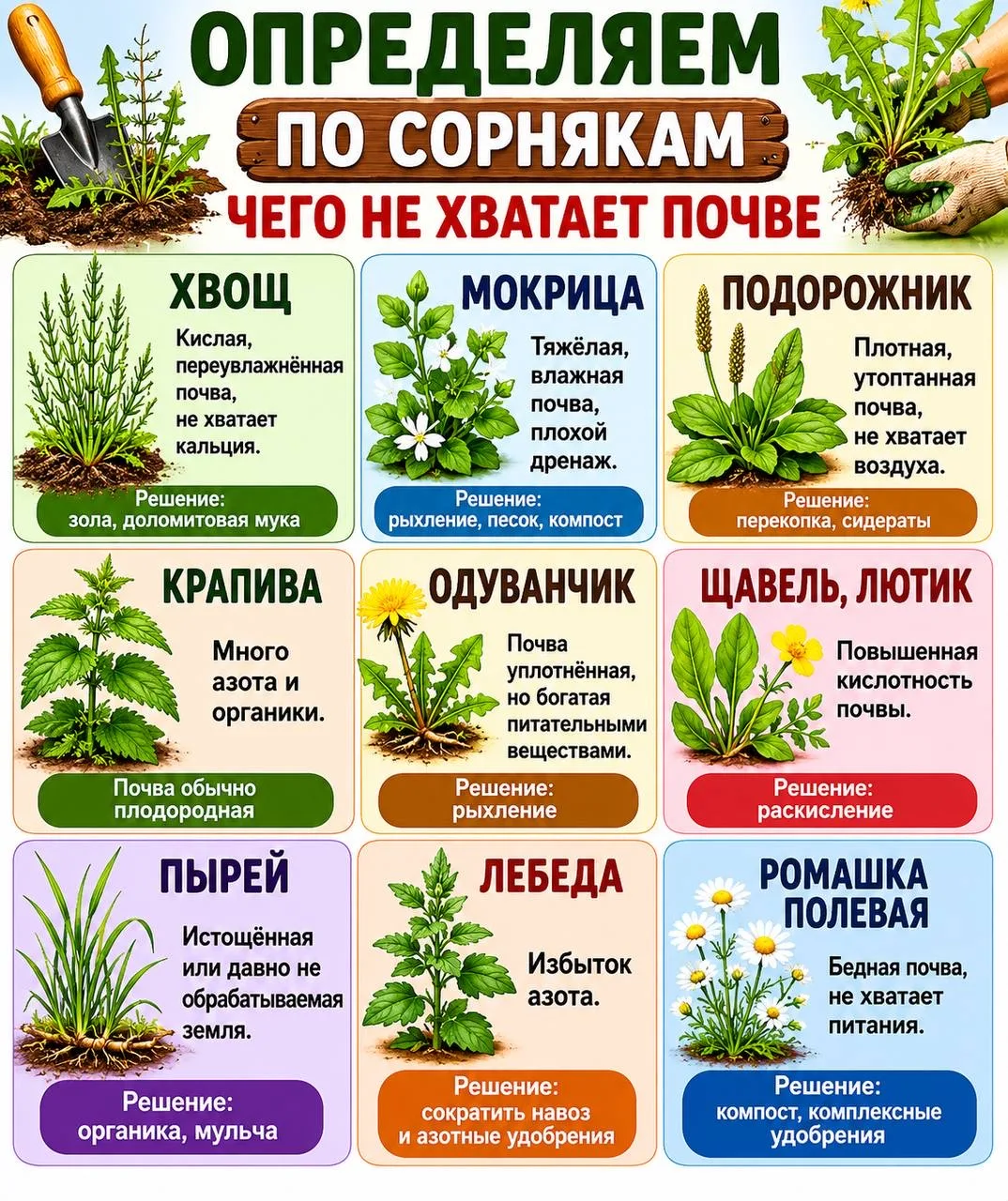 Некоторые сорняки могут подсказать состояние почвы и чего ей не хватает. Они растут там...