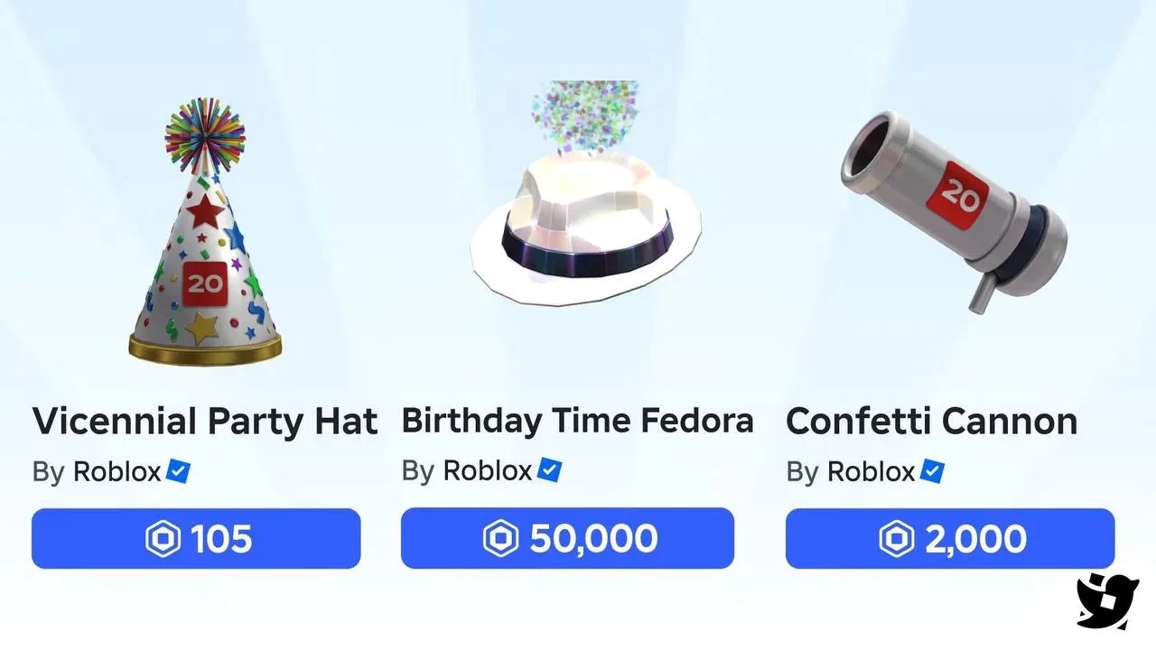 В Roblox появились три праздничных предмета к 20-летию платформы. Игроки могут приобрес...