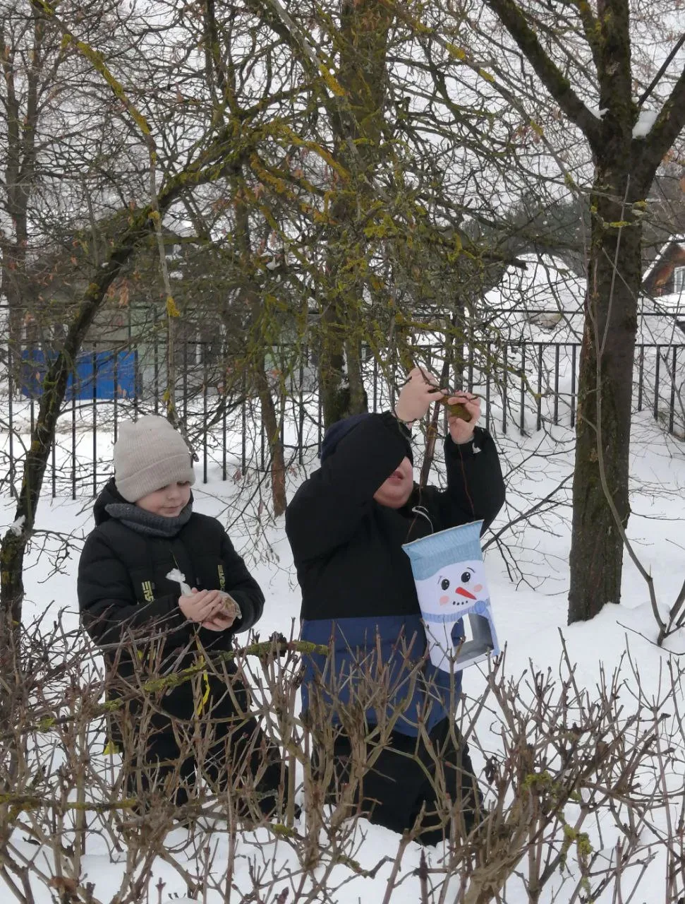 Продолжается акция "Покорми птиц зимой". Родители и учащиеся 1 "А" класса (классный руководитель - К