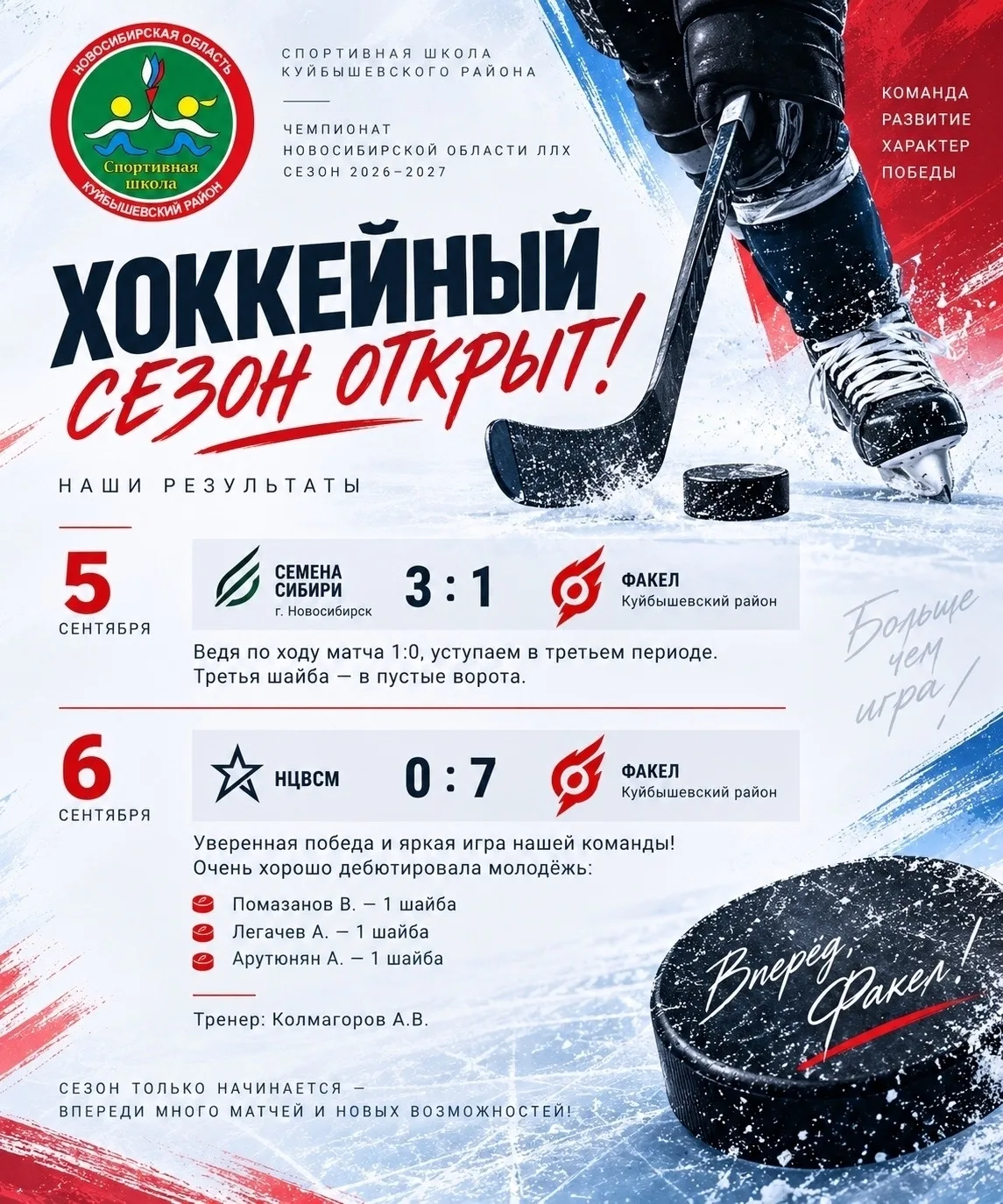 🏒05 сентября 2026 года в рамках Чемпионата Новосибирской области ЛЛХ сезона 2026–2027 ...