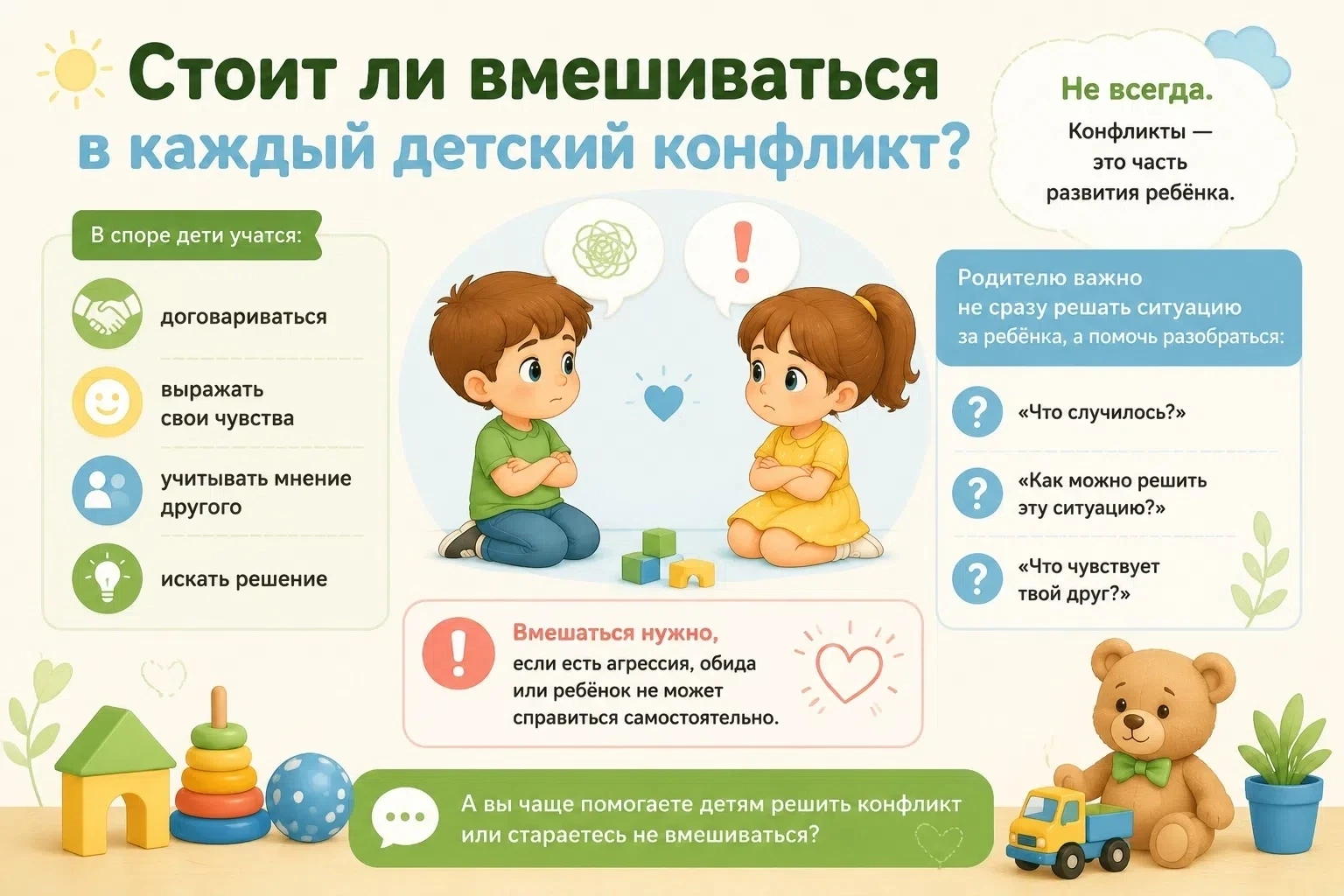 🤝 Стоит ли вмешиваться в каждый детский конфликт?