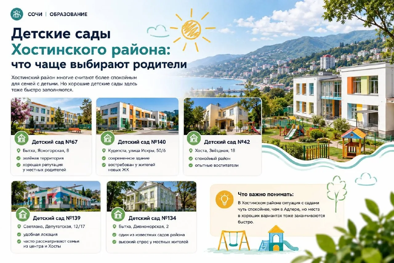 Детские сады Хостинского района: ТОП 5

Хостинский район многие считают более спокойным для семей с 