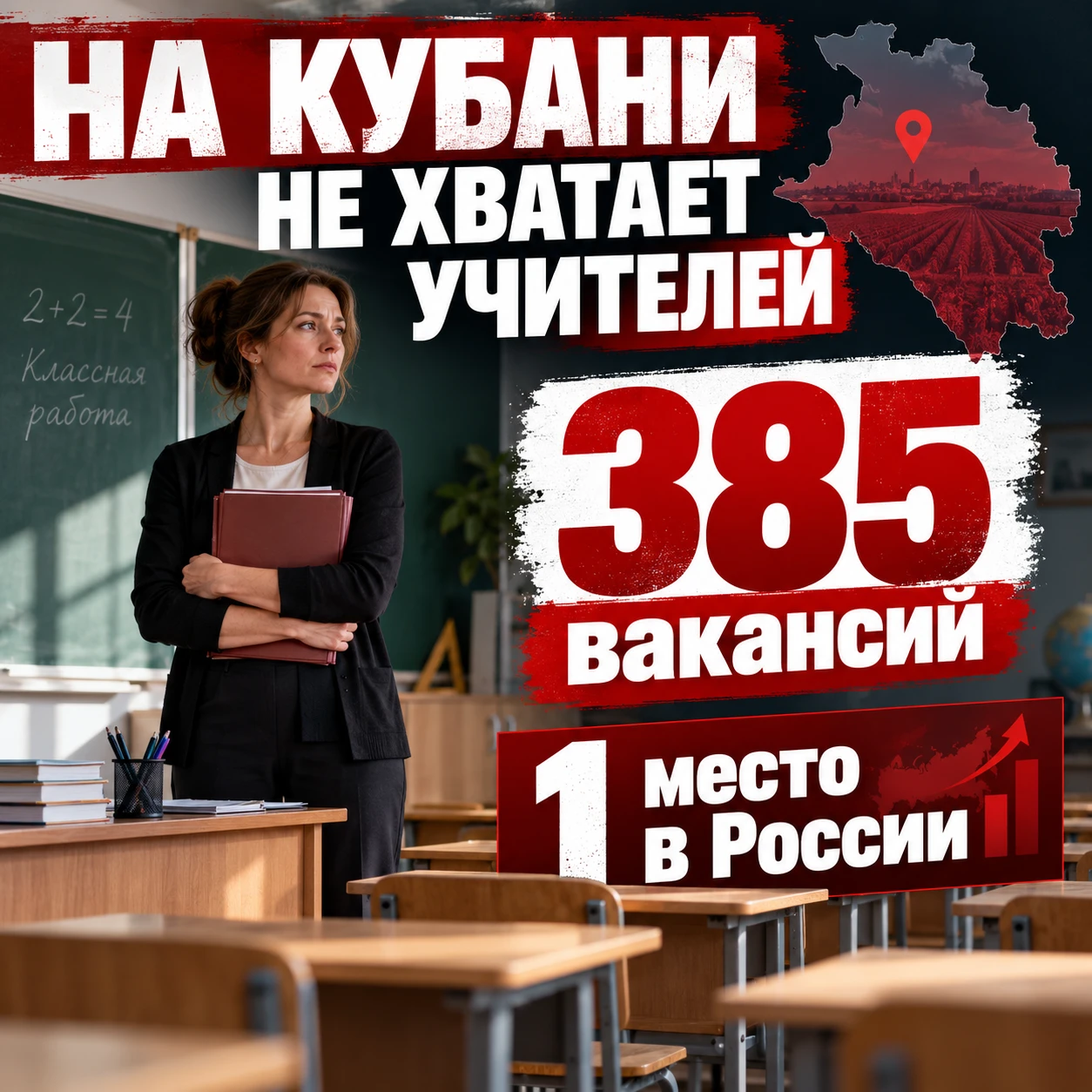 👩‍🏫 Кубань стала лидером России по числу открытых вакансий школьных учителей