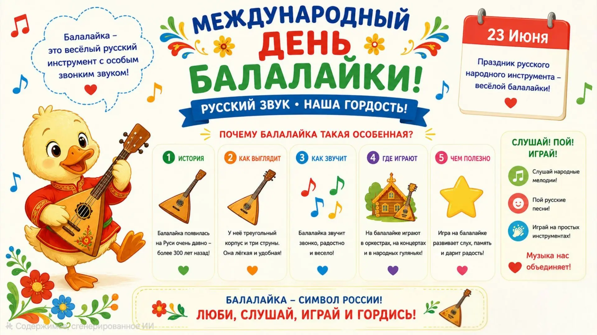 Сегодня мы отмечаем необычный и весёлый праздник – День балалайки 🎸🪕 – самый русский музыкальный и