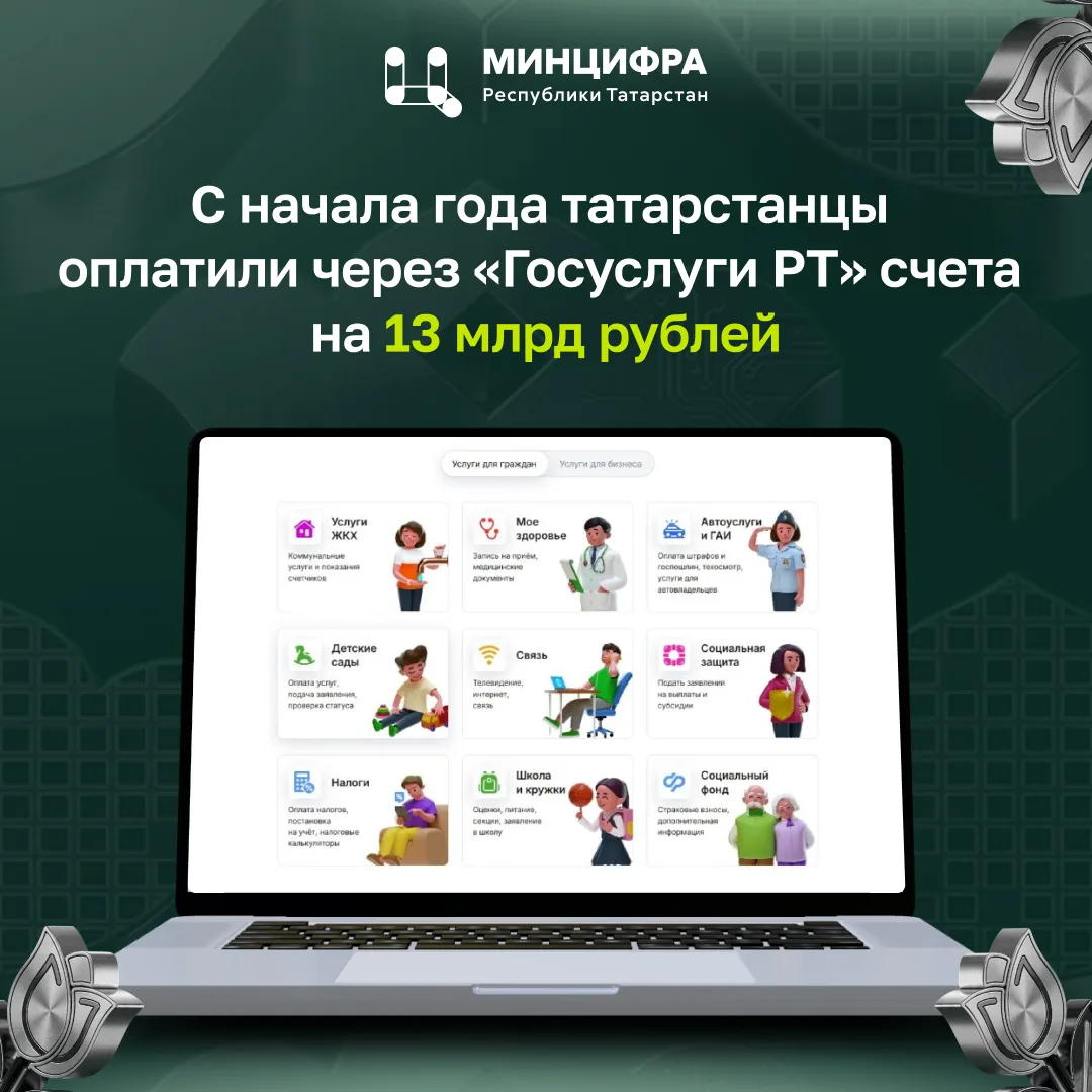 С начала года татарстанцы оплатили через «Госуслуги РТ» счета на 13 млрд рублей!