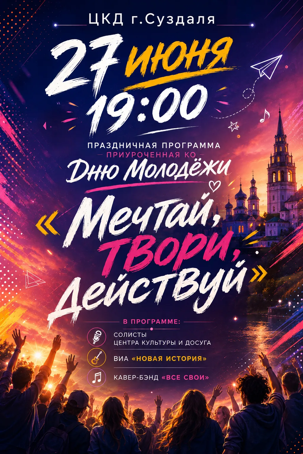 Друзья! 27 июня приглашаем всех, кто молод душой и сердцем, на праздничную концертную программу ко Д